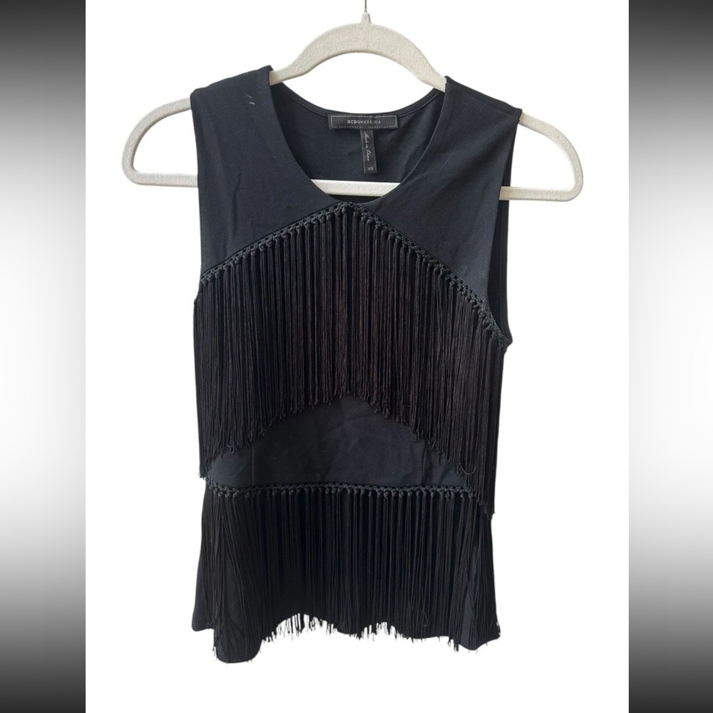 BCBG Max Azria Black Fringe Sleeveless Tank Top Size XS